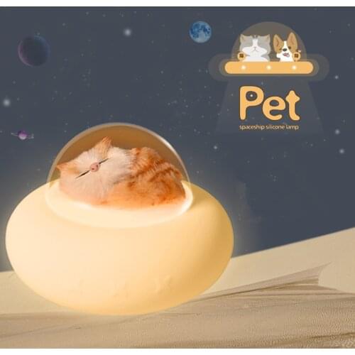 LED Cartoon Cute Pet Spaceship Childlike Cat Starry Night Light USB Charging Dimming Colorful Atmosphere Light Childrens Gift