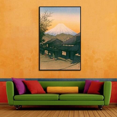 Vintage Cartoon House People Volcano Landscape Canvas Painting Wall Art Picture Posters Print Wallpaper Living Room Decoration
