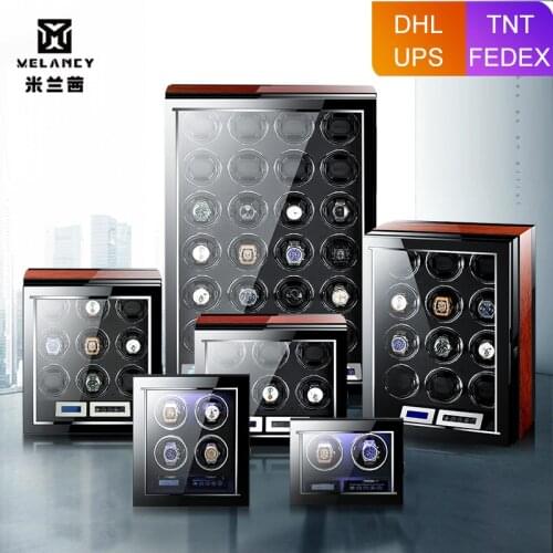 MELANCY High Quality Watch Winder for Automatic 2 4 6 9 12 24 Slot Watches with Mabuchi Motor LCD Touch Screen Wooden Watch Box