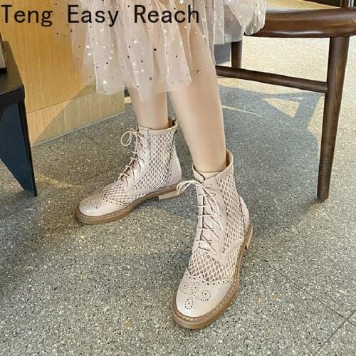 2021 Fashion Ankle Boots Spring Genuine Leather Chunky Low-heeled For Women New Wedding Basic Summer Boots white brown beige