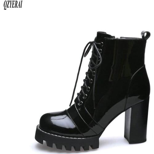 Genuine leather women boots Martin Female boots 8 cm High heels fashion Womens shoes Size 34-42