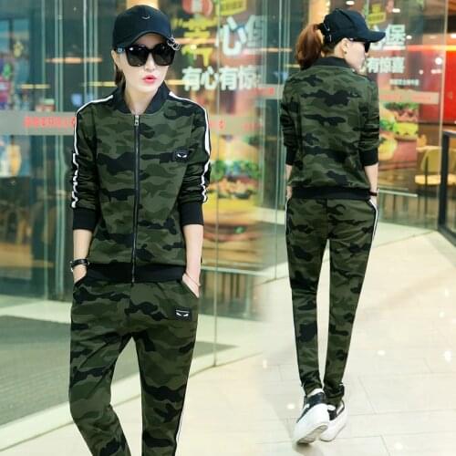 Set female 2018 autumn temperament casual camouflage cardigan jacket + trousers elegant two-piece fashion womens clothing
