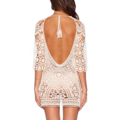 Women Lady Lace Hollow Crochet Swimwear Bikini Cover Up Beach Tops Dress Vestidos