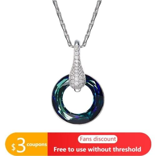 AGATA Authentic 925 Silver Necklace for Women Lucky Wheel Pendant L Blue Purple Crystal Clavicle Chain Female Luxury Jewelry