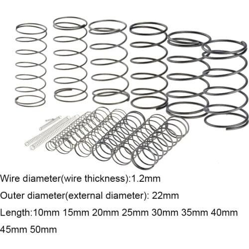 10PCS 1.2*22*10-50mm Spring Steel Small Compression Release Mechanical Return Spring Pressure Spring OD 22mm 1.2x22x10-50mm
