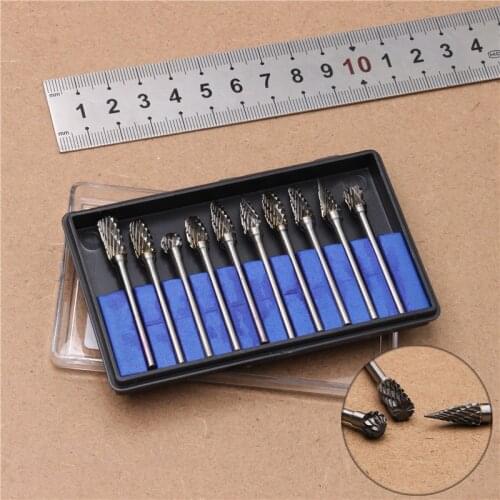 10PCS Abrasive Tools Machine Knife Woodwork Engraving Set Rotary Point Round Handle Tungsten Cobalt Alloy Milling Cutter Tool