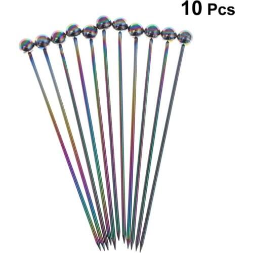 10pcs Stainless Steel Cocktail Picks Fruit Sticks Toothpicks Appetizer Pick for Party Bar (Round Bead Head)