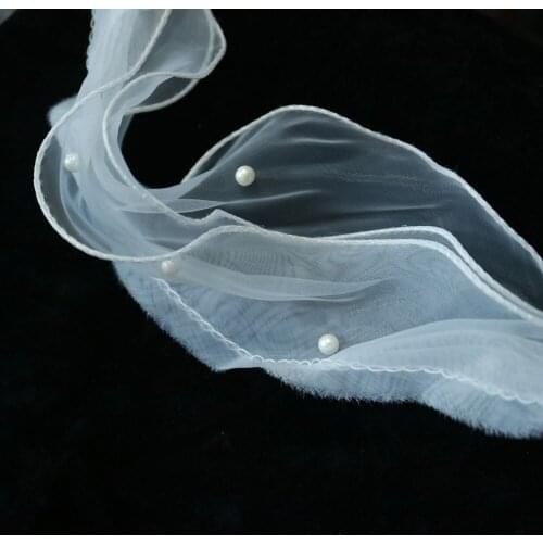 10cm*1yard 3d organza pearl pleated lace trims Wave Ruffle trims and ribbons for wedding dress accessories Pearl beaded trimming