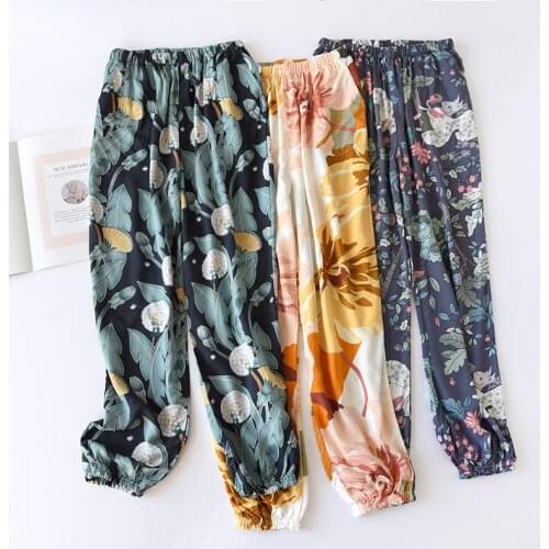 2021 Woman Sleep Pants Man-made Cotton Pajamas Trousers Spring and Summer House Pants Pijama Feminino Pyjama Broek Dames