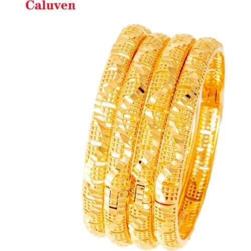 4pcs Dubai Bangles for Women Indian Bracelets Arabic Bangles with Charm Ethiopian African Gold Bracelets&Bangles Bridal Jewelry
