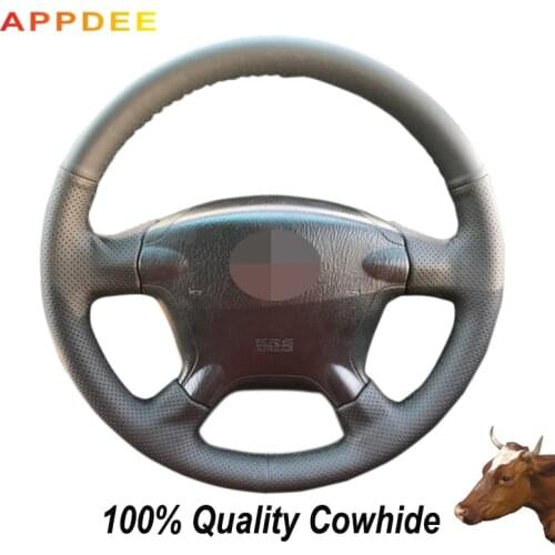 APPDEE Black Genuine Leather Car Steering Wheel Cover for Honda CRV CR-V 2003 2004 2005 2006