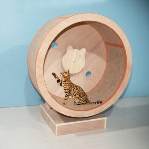 Cat Wheel Treadmill Solid Wood Pet Cats Tree Toy Cat Treadmill Scratcher Running Wheel for Cat Gym Cat Playground Pet Furniture