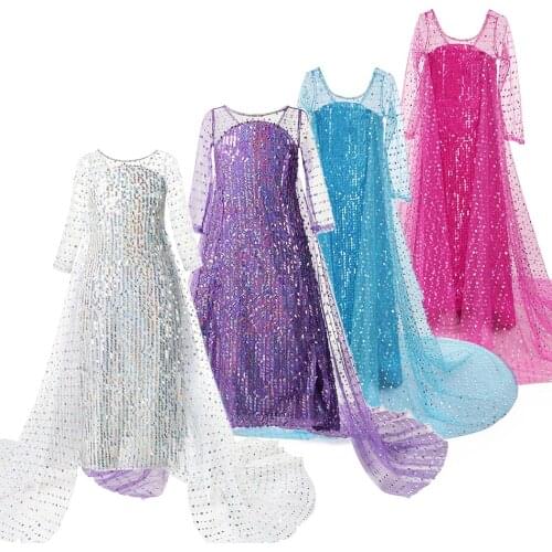 White Blue Pink Purple Dressy Elsa Sequined Costume Child Stunning Princess Cosplay Dress Girl Christmas Party Snow Queen Outfit