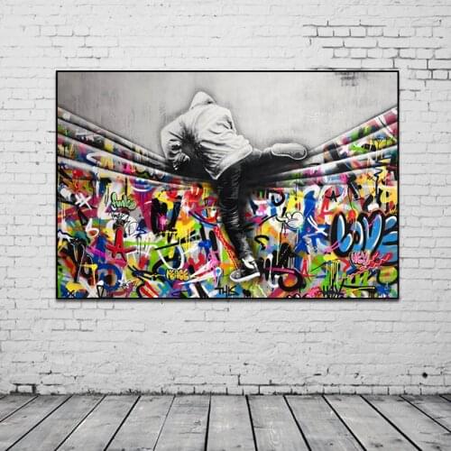 Banksy Art Kids Lover Behind The Curtain Canvas Paintings on The Wall Street Art Posters and Prints wall Pictures Home Cuadros
