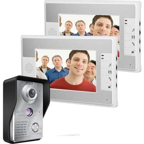 Free Shipping!2016 new products 7 Inch Video Door Phone Doorbell Intercom Kit 1-camera 2-monitor Night Vision