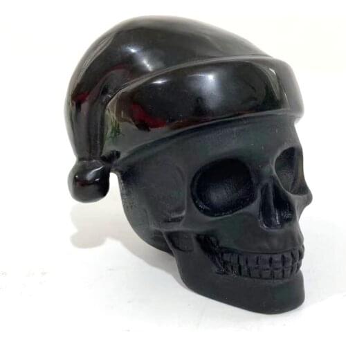 Free Shipping High Quality Naturel Black Obsidian Crystal Hand Crafted Skulls For Chrismas Gift _XCG