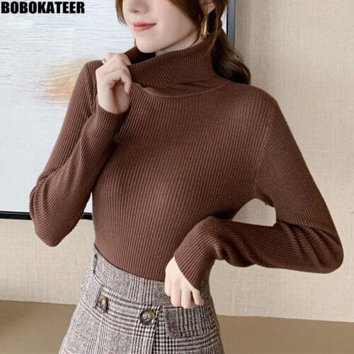 Brown Turtleneck Women Sweater Pink Knitwear Tops Vintage Sweater Women Pullover Black Autumn Clothes Warm Winter Fashion 2020