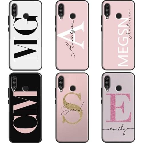 Personalised Initials Glitter Monogram Name For Huawei P30 Lite P10 P40 Pro P Smart 2019 Z Case For Huawei Mate 20 Lite Cover
