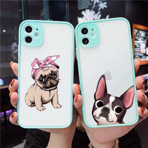 Dog French Bulldog Phone Case For iPhone 12 11 Mini Pro XR XS Max 7 8 Plus X Matte transparent blue Cover