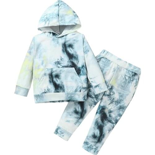 2021 0-6Y Casual Kids Baby Boy Girl Clothes Set Tie Dye Print Long Sleeve Hooded Sweatshirt+Pants Tracksuit Spring Fall 2pcs