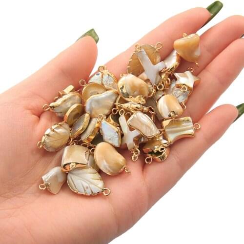 Elliptical Double Hole Connector Charms Natural Freshwater Shell starfish for Jewelry Making DIY Earrings Necklace Accessories