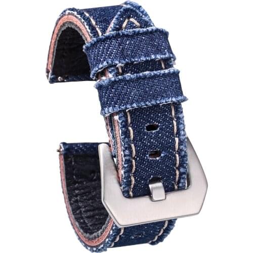 Hemsut Canvas Watch Bands Quick Release Premium Denim Blue Two Pieces Watch Straps Matt Steel Buckle 20mm 22mm 24mm