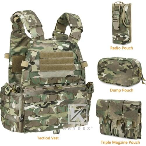 KRYDEX LBT-6094A Tactical Modular Vest W/ Triple Mag/Radio/Dump Pouch Airsoft Hunting Battle Multicam Plate Carrier MOLLE Vest