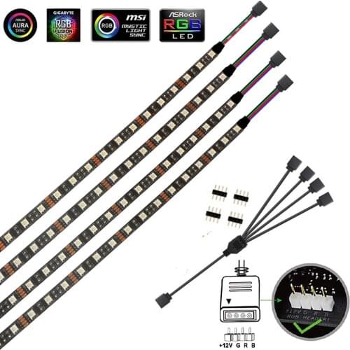 12V RGB LED Strip Light PC Computer Case 4Pin Headers Black PCB LED Ribbon Mainboard Control Panel RGB Header Gamer Cabinet Tape