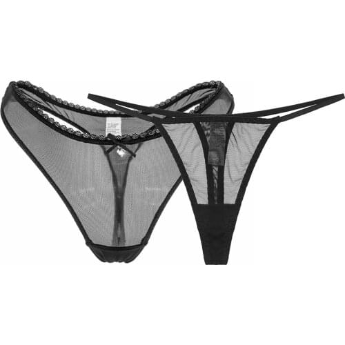 Summer Sexy Bikini Thong Ultra-thin Breathable Lace Ladies Thong + Strap V-string 2pcs/set CYHWR