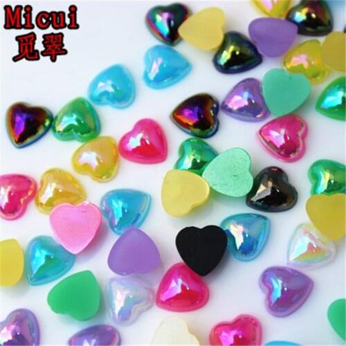 Micui 100pcs 8mm Heart Jelly Color Acrylic Flatback Rhinestones Crystal Stones Non Hotfix Scrapbook Strass for DIY Craft MC446