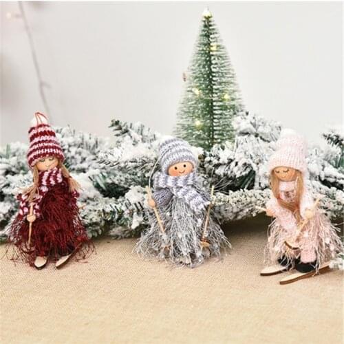 Cute Angel Ski Dolls Pendant With Knitted Hat Scarf Creative Christmas Tree Shop Window Ornaments Decorations Home Party Gifts