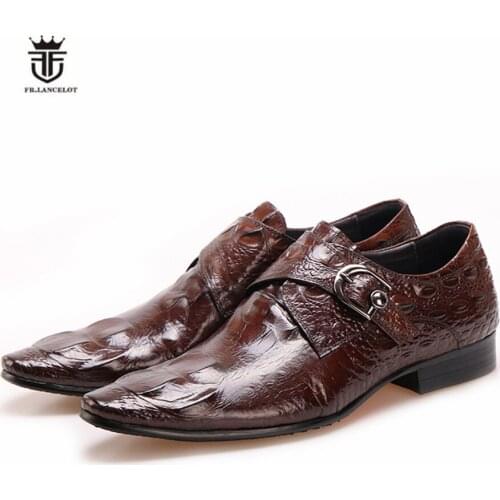 2019 Spring new crocodile pattern mens leather shoes embossed business casual first layer leather pointed male dress shoes