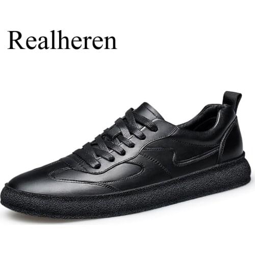 Autumn Spring Men Solid Flat Genuine Leather Casual Shoes 2021 New Fashion Black White Big Size 47 48 Dropshipping