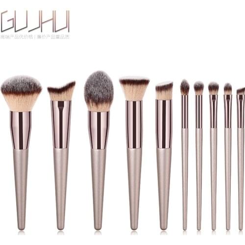 GUJHUI Portable 10 Makeup Brushes & Tools Concealer Champagne gold set, eye shadow loose powder eyebrow Brush