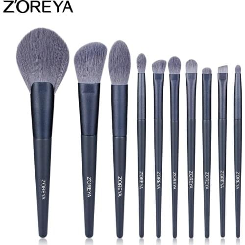 Zoreya 10pcs Makeup Brush Set Kit Blue Soft Fiber Eye Face Makeup Brush High Quality Cosmetic Tools Synthetic Hair Box Gift