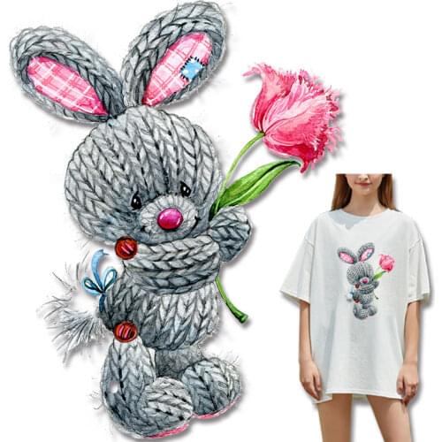 String Rabbit Flower Stickers on Clothes Garment Accessories Stickers on fabric Heat Transfer printing Stickers t shirts