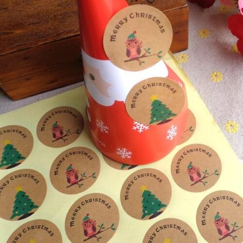 120pcs/lot Merry Christmas Sealing Label Stickers DIY Baking Package Seals Kraft Paper Stickers Xmas Decorations Gifts Seals