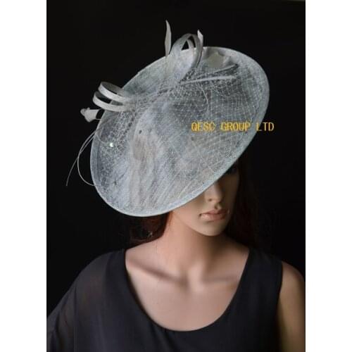 NEW Silver grey big Sinamay fascinator hats for kentucky derby,wedding Womens hat party,races