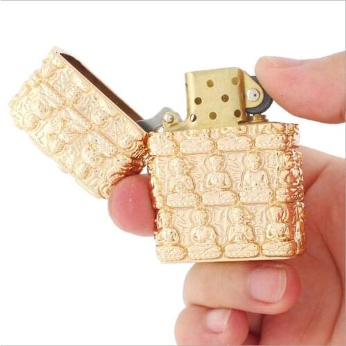 Chife Original Kerosene Lighter Pure Copper Golden Buddhism pattern Gasoline Lighter Men Lucky Gift Outdoor Tool
