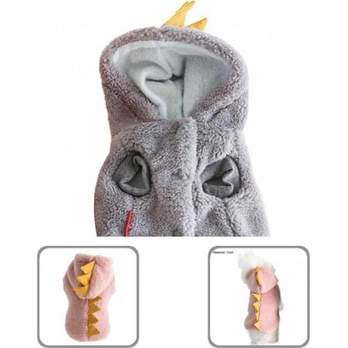 Bright Color Lovely Pet Dogs Cats Thickened Hooded Tops Soft Texture Pet Coat Dinosaur Shape Design for Autumn