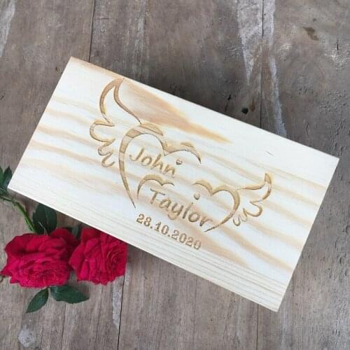 Personalized Wedding guest book Custom Wooden Keepsake box wedding box with hearts rustic engrave vintage wedding guestbook