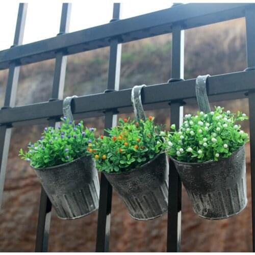 Hanging Balcony Plant Hangpot Nursery Bonsai Pots Vintage Retro Metal Iron Fence Hanging keg Flower Pot with Hook Garden