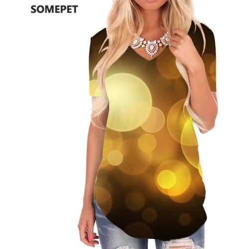 SOMEPET Psychedelic T Shirt Women Dots Funny T shirts Gold V-neck Tshirt Graphics Shirt Print Womens Clothing Summer Cool Style