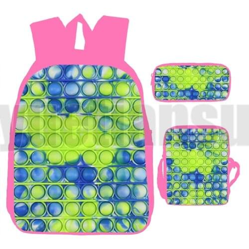 3 Pcs/Set Pink POP It Backpack Family Games 3D Print Rainbow Color Push Bubble Anime Teenager Laptop Schoolbags Pop Fidget