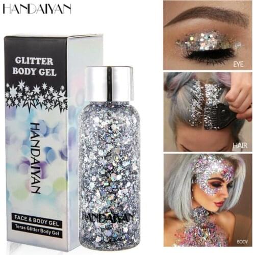 HANDAIYAN Eyeshadow Glitter Gel Cream Body Hair Face Eye Glitter Flash Heart Loose Sequins Pigment Cream Festival Decor TSLM2