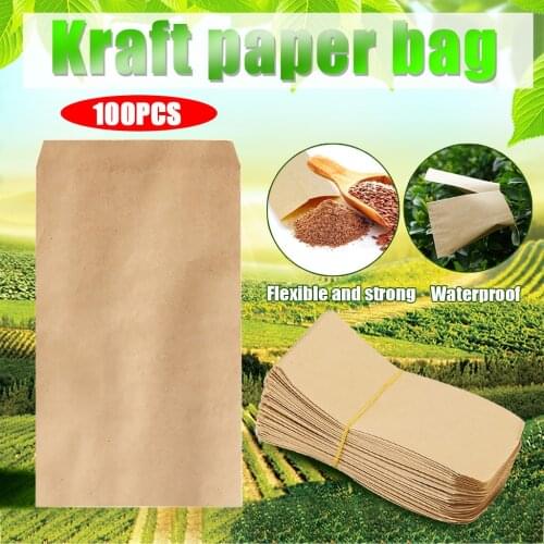 100pcs Vintage Kraft Paper Bag Pouch Glue Box Supplies For Seed Gift 6x10cm Organizer Storage Bags Space Saving Kraft Paper Bag