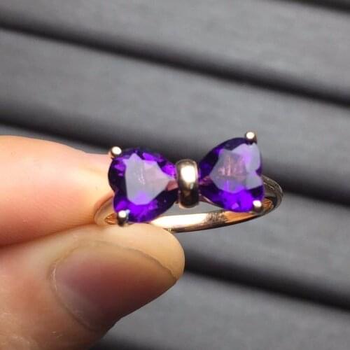 Fine Jewelry Real 18K Rose Solid Gold AU750 100% Natural Amethyst Gemstone Female Rings for Women Fine Ring