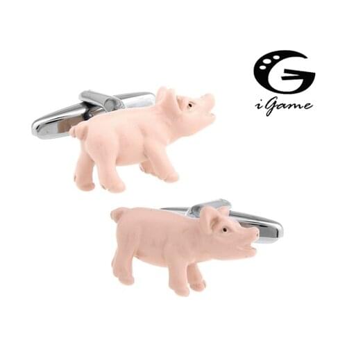 IGame Pig Cuff Links Pink Color Painting Brass Material Cute Animal Design Free Shipping