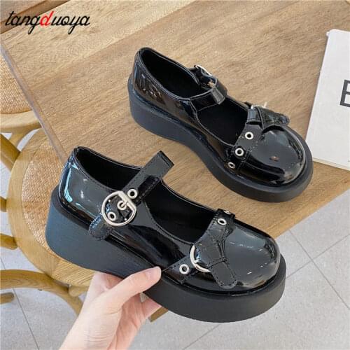Japanese Sweet Lolita Shoes Bandage Cute Bow Low Heel women Round Head Black lolita Platform Shoes kawaii girl sneakers 2021