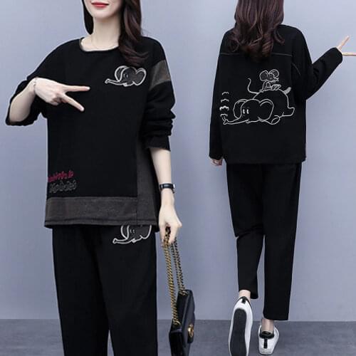 Women Casual Set Spring Female Sweatshirt Autumn New Fashion Plus Size Loose Long Sleeve Sweater Two-piece Sportswears H1104